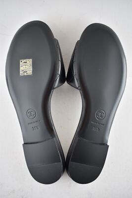 Pre-owned Chanel Rev Black Turnlock Quilted Gold Cc Logo Mules Slide Sandal Flop Flat 36.5
