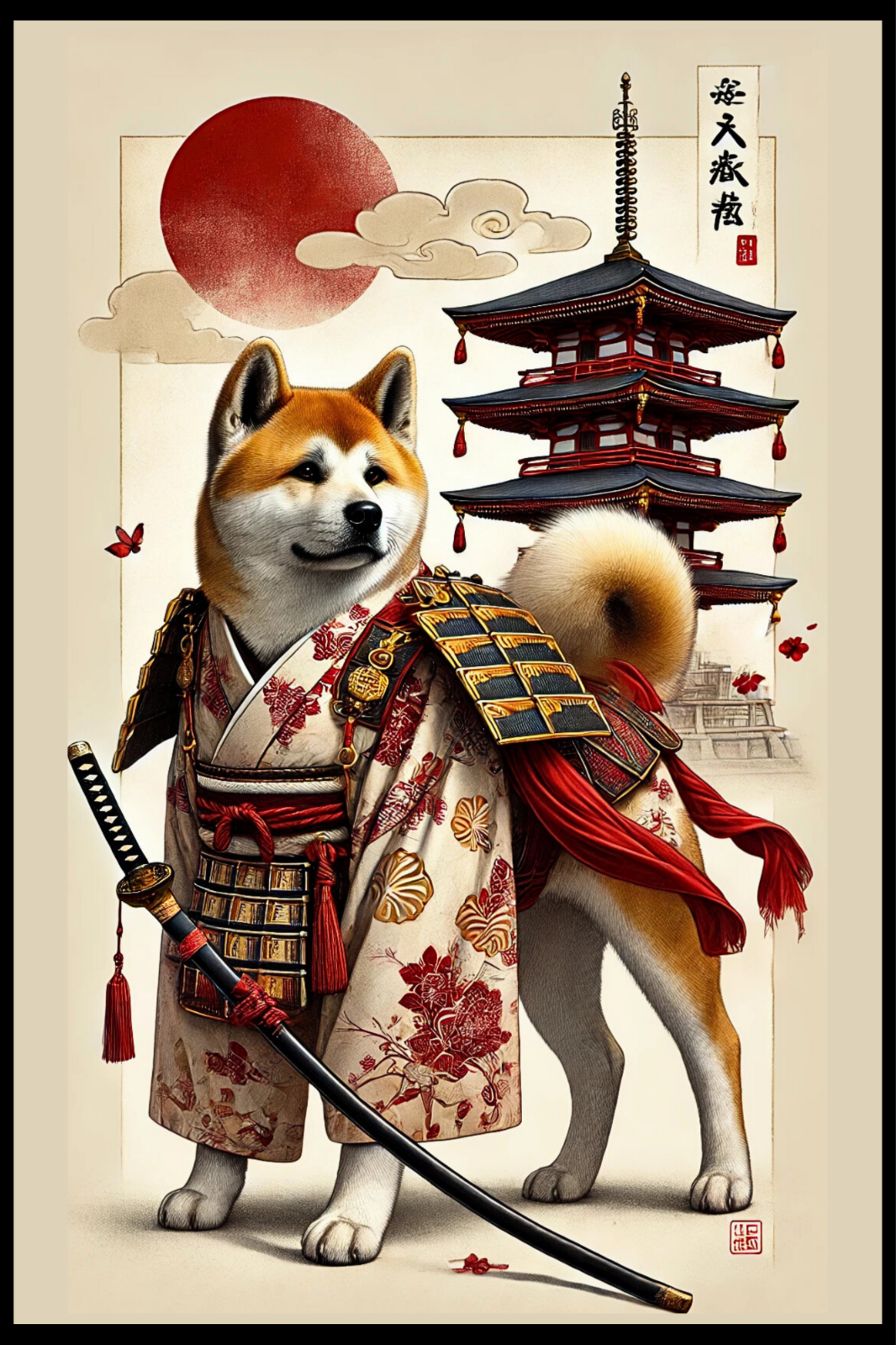JAPANESE SAMARI AKITA Dog | Black Framed Poster | Unique Dog Owner Gift