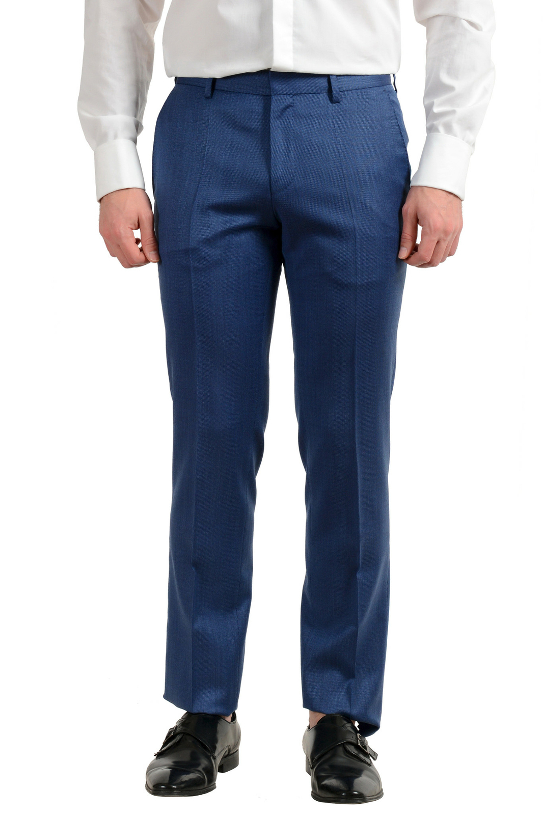 Pre-owned Hugo Boss Men's "hutson5/gander2" Slim Fit 100% Wool Blue Two Button Suit