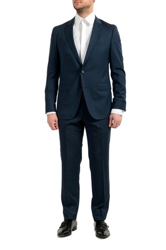 Pre-owned Hugo Boss "novan6/ben2" Men's 100% Wool Slim Dark Blue Two Button Suit