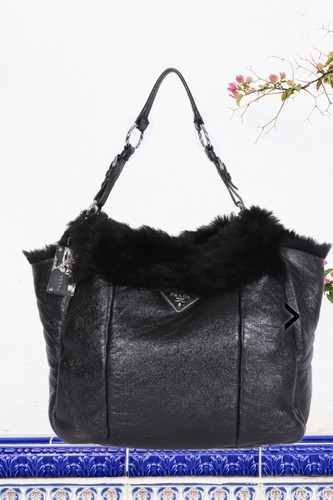 Authentic Vintage PRADA Side Pockets Shearling Hobo Black