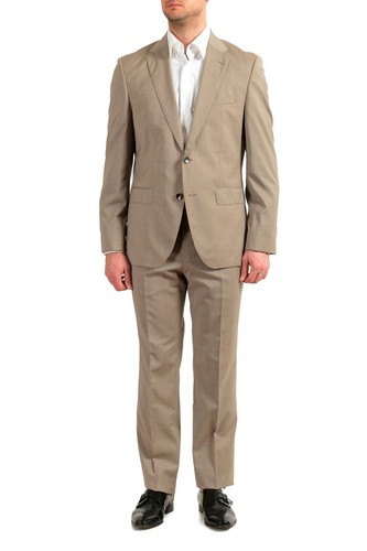 Pre-owned Hugo Boss Men's "johnstons5/lenon1" Regular Fit 100% Wool Two Button Suit In Beige