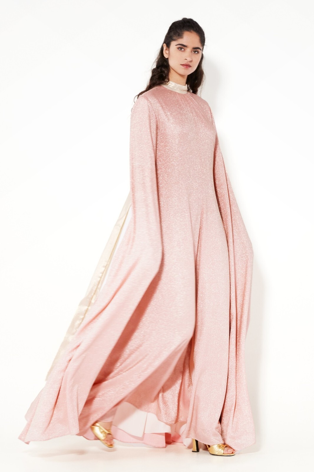 Pre-owned Style Pink Gold Ivory Women Evening Gown With Long Sleeves Cape