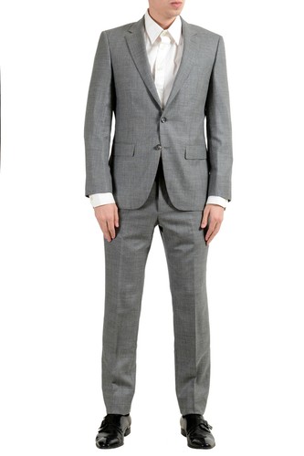 Pre-owned Hugo Boss "t-harvers4/glover3" Men's Silk Wool Gray Slim Two Button Suit
