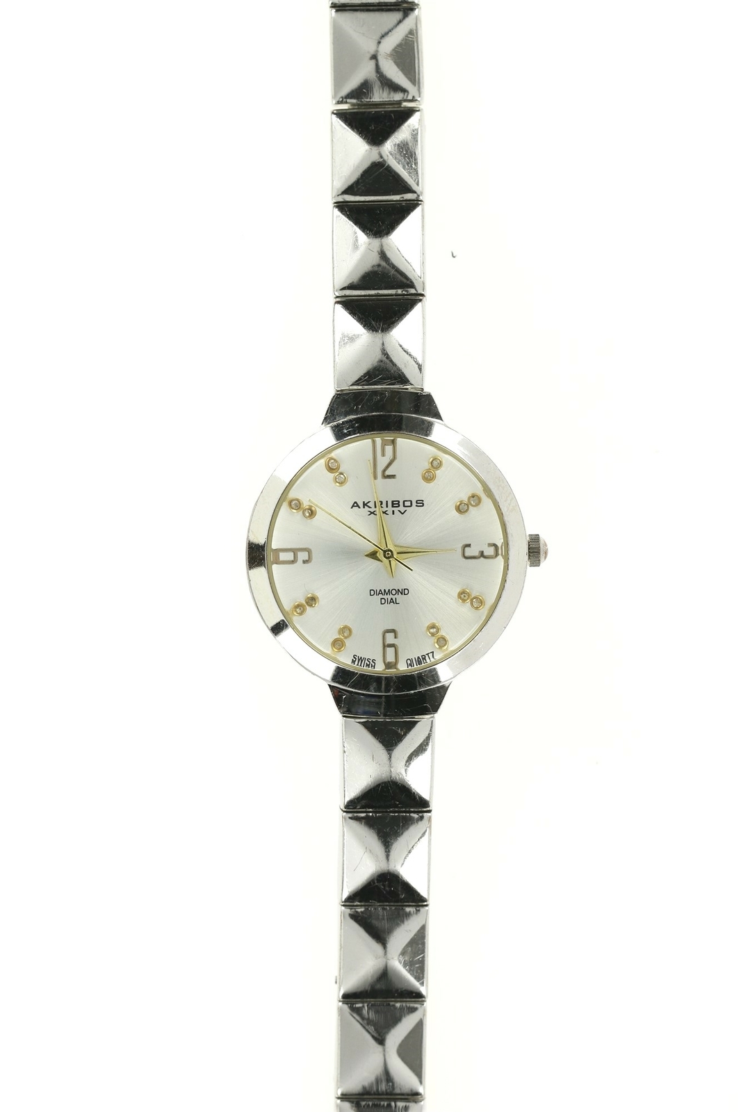 Akribos XXIV Women's Swiss Quartz Diamond Silver-Tone Bracelet Watch 137945