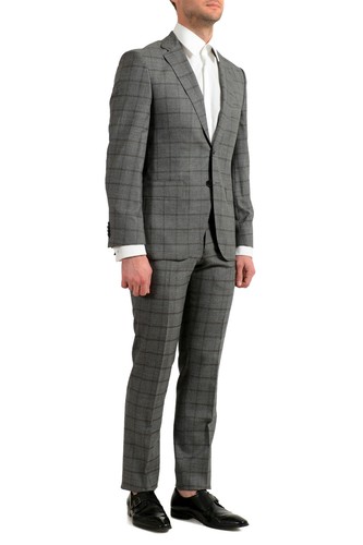 Pre-owned Hugo Boss Men's "johnstons5/lenon1" Regular Fit 100% Wool Plaid Two Button Suit In Gray