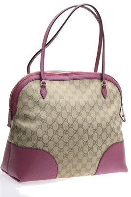 GUCCI ''Bree Dome'' GG Monogram, Beige Canvas with Mauve leather accents, Medium