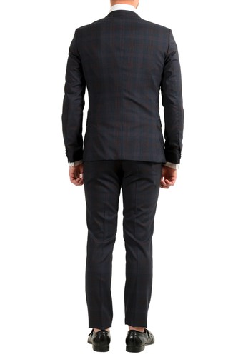 Pre-owned Hugo Boss Men's "arti/hesten182" Extra Slim Plaid 100% Wool Two Button Suit In Blue/red