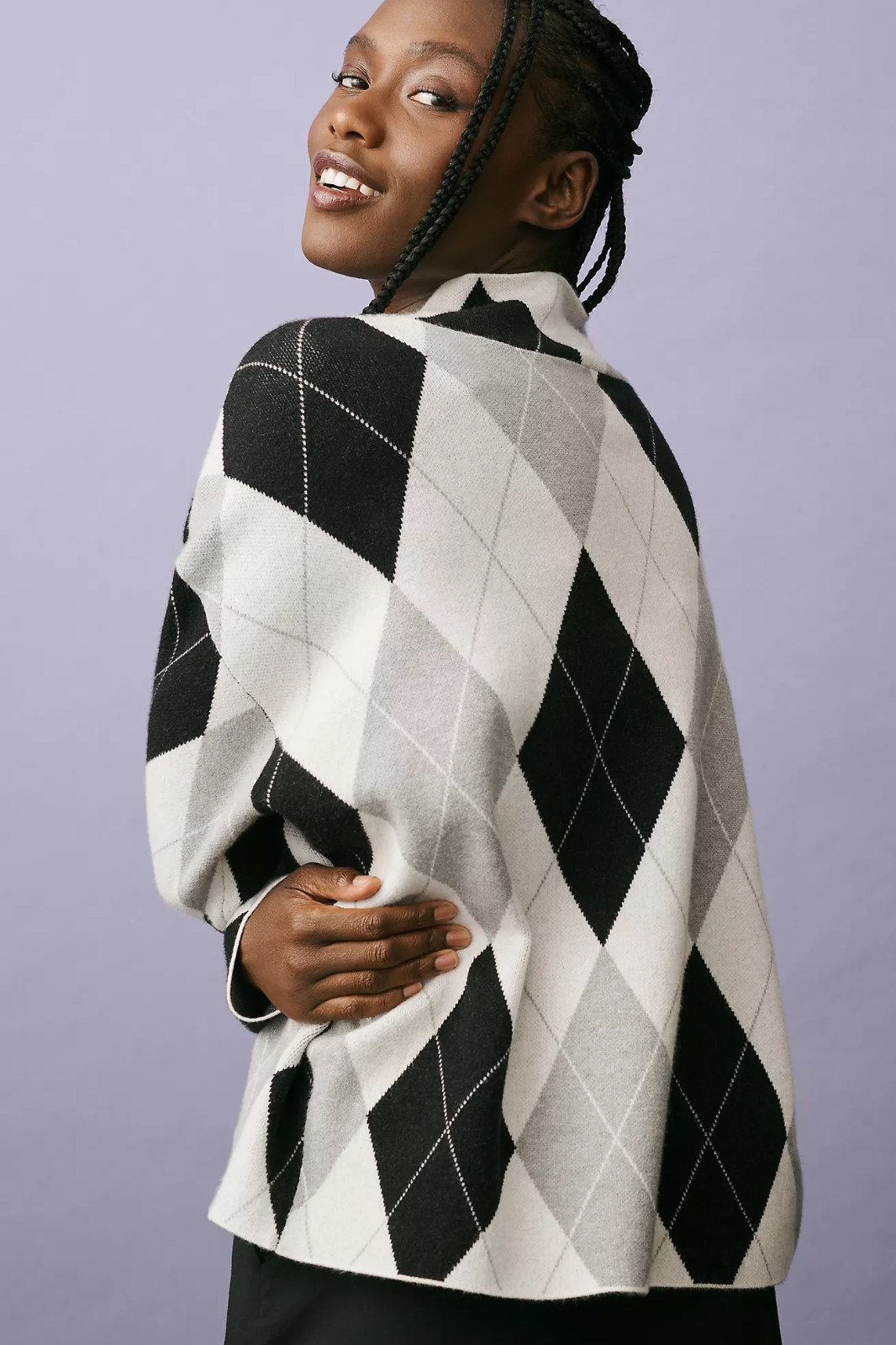 NWT ANTHROPOLOGIE MAEVE CARYS MOCK NECK ARGYLE PULLOVER KNIT SWEATER GRAY L