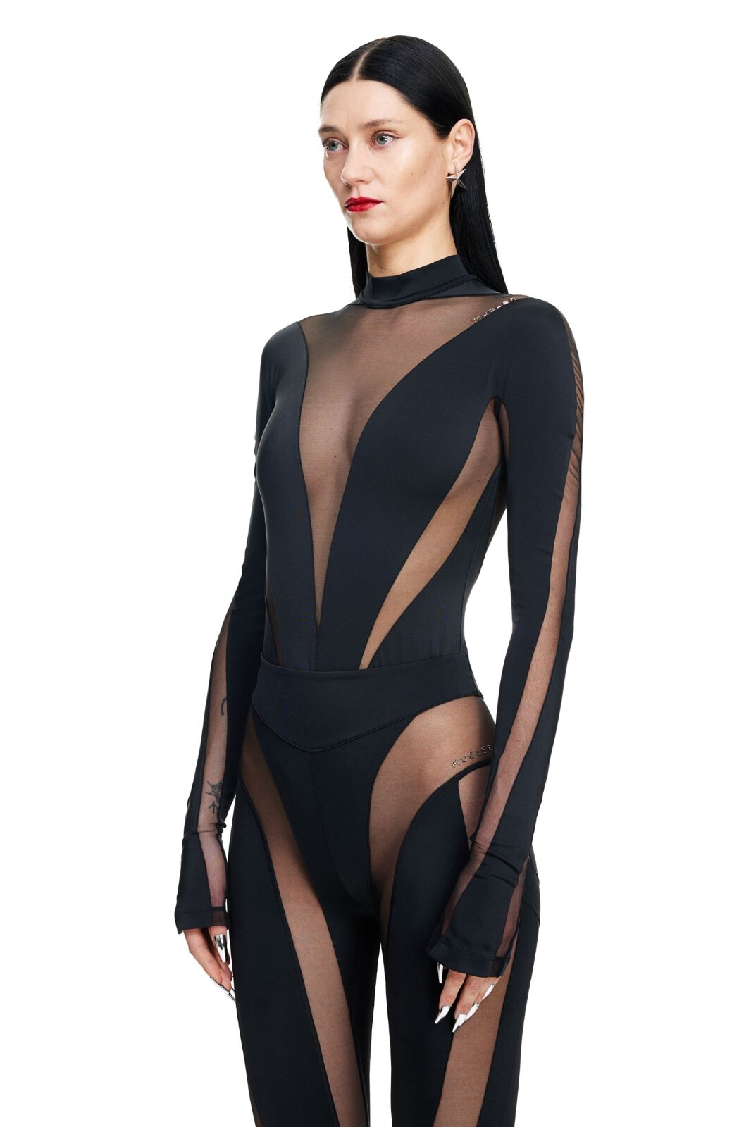 MUGLER MUGLER X H&M MESH PANELED BODYSUIT BLACK XL