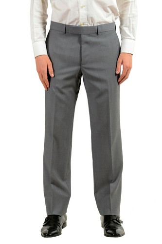 Pre-owned Hugo Boss "paolini1/movio1us" Men's 100% Wool Striped Gray Two Button Suit