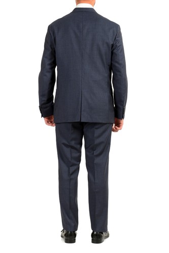Pre-owned Hugo Boss Men's "urban/fargo 194f1" Regular Fit Plaid 100% Wool Two Button Suit In Blue/black