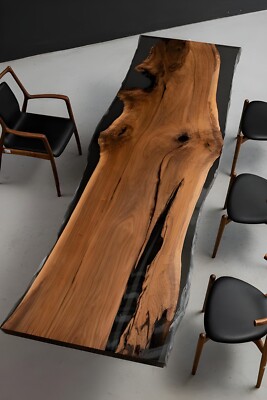 80''x36'' Black Walnut Live Edge Epoxy River Conference Table - Dining /Sofa Table
