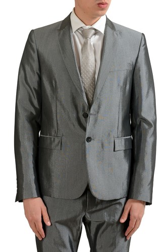 Pre-owned Just Cavalli Men's Wool Silver Two Button Suit Us 38 It 48