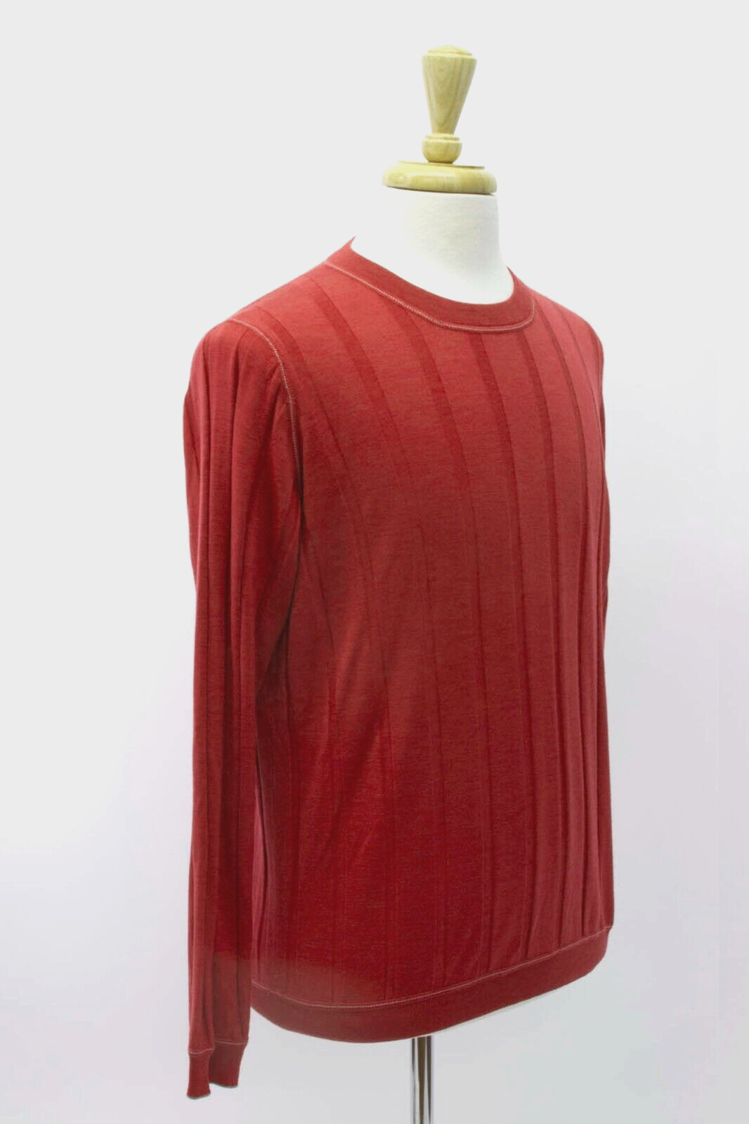 Pre-owned Brunello Cucinelli Nwt$1795  Cashmere-virginwool Ribbed Crewneck Knit50/40us A232 In Red