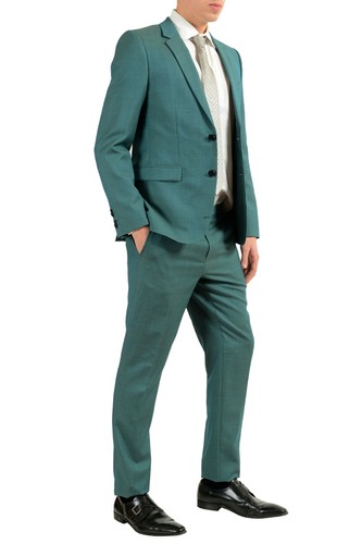 Pre-owned Hugo Boss "astian/hets" Men's 100% Wool Green Two Button Suit