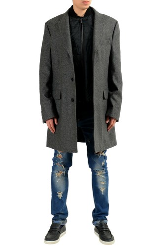 Pre-owned Hugo Boss "nadim" Men's Wool Gray Built-in Vest Three Button Coat Us 2xl It 56