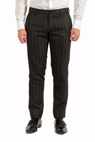 Pre-owned Dolce & Gabbana Men's 100% Wool Striped Two Button Three Piece Suit In Gray