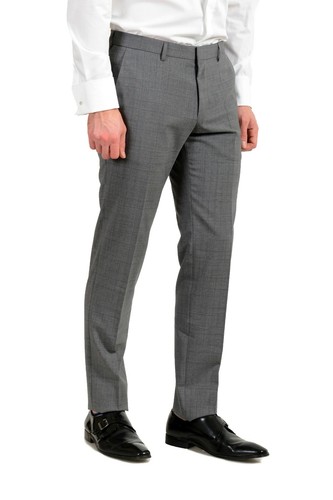 Pre-owned Hugo Boss "huge6/genius5" Men's 100% Wool Plaid Slim Gray Two Button Suit