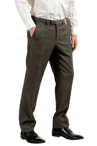 Pre-owned Hugo Boss "the Grand1/central1us" Men's 100% Wool Dark Brown Two Button Suit