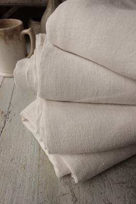 Antique French Linen Fabric Sheets 4 MATCHING upholstery weight 18th cent WASHED