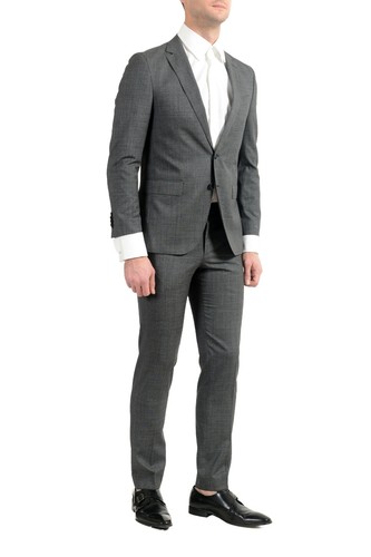 Pre-owned Hugo Boss "novan6/ben2" Men's 100% Wool Gray Slim Two Button Suit