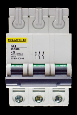 SQUARE D 16 AMP CURVE C 10kA TRIPLE POLE MCB CIRCUIT BREAKER KQ 10C316
