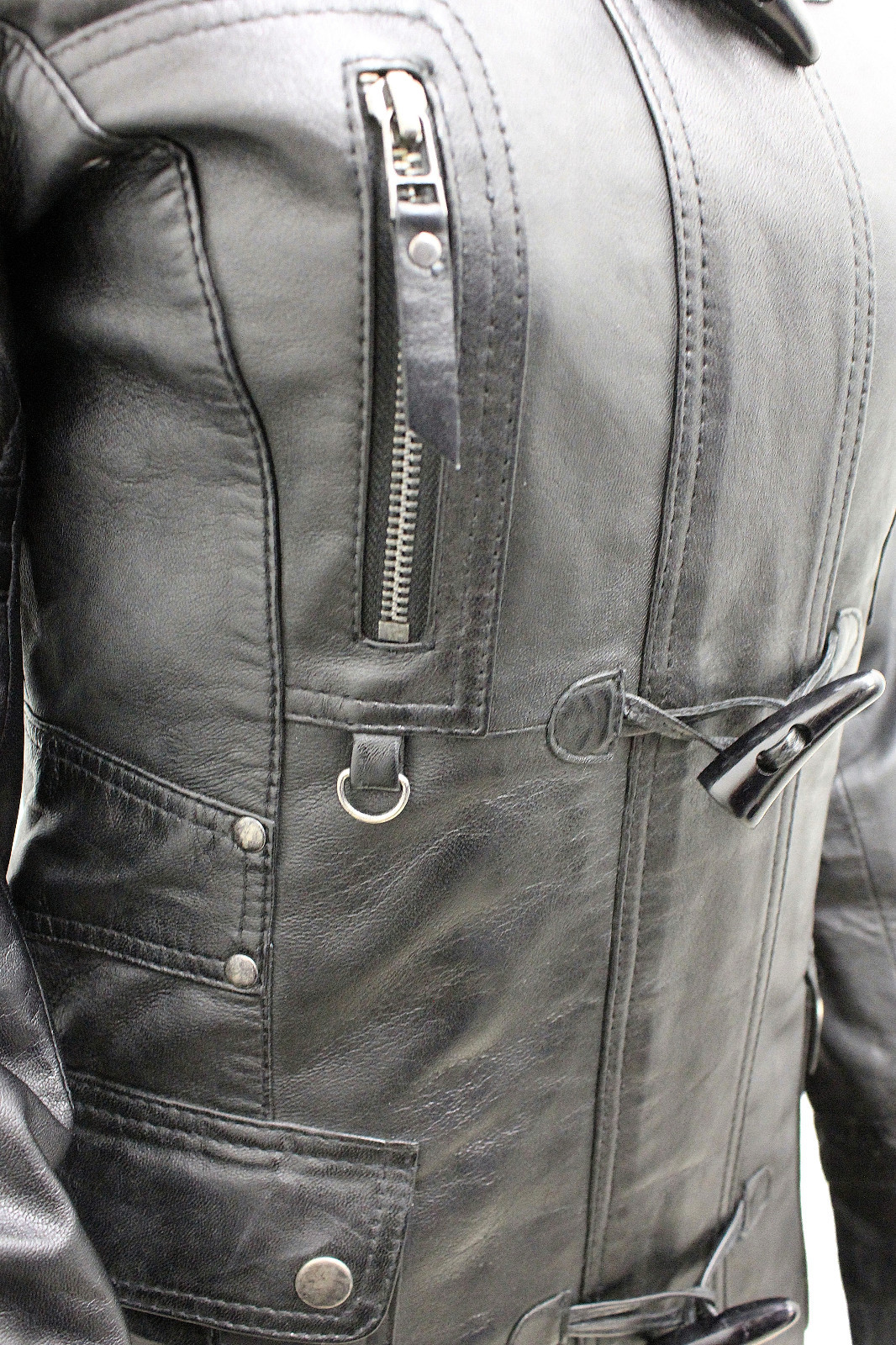 INFINITY DAMEN ABNEHMBARER KAPUZE GESTEPPT SCHWARZ LEDER PARKAJACKE