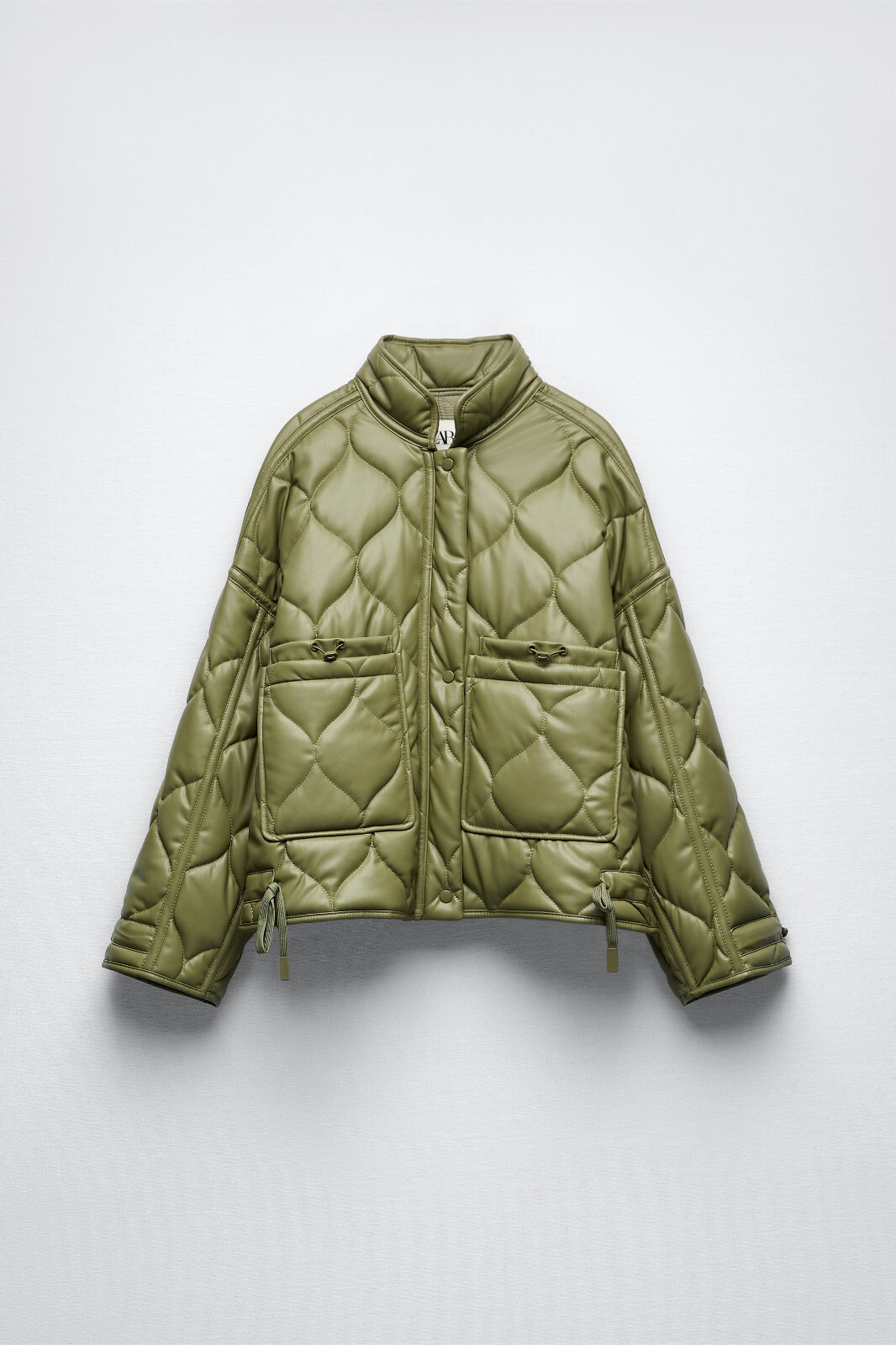 NWT ZARA FAUX LEATHER PADDED JACKET WATER REPELLENT OLIVE