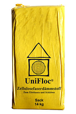 Zellulose-Schüttdämmung-Fussboden-Unifloc-Wärmedämmung-Einblasdämmung 14kg Sack