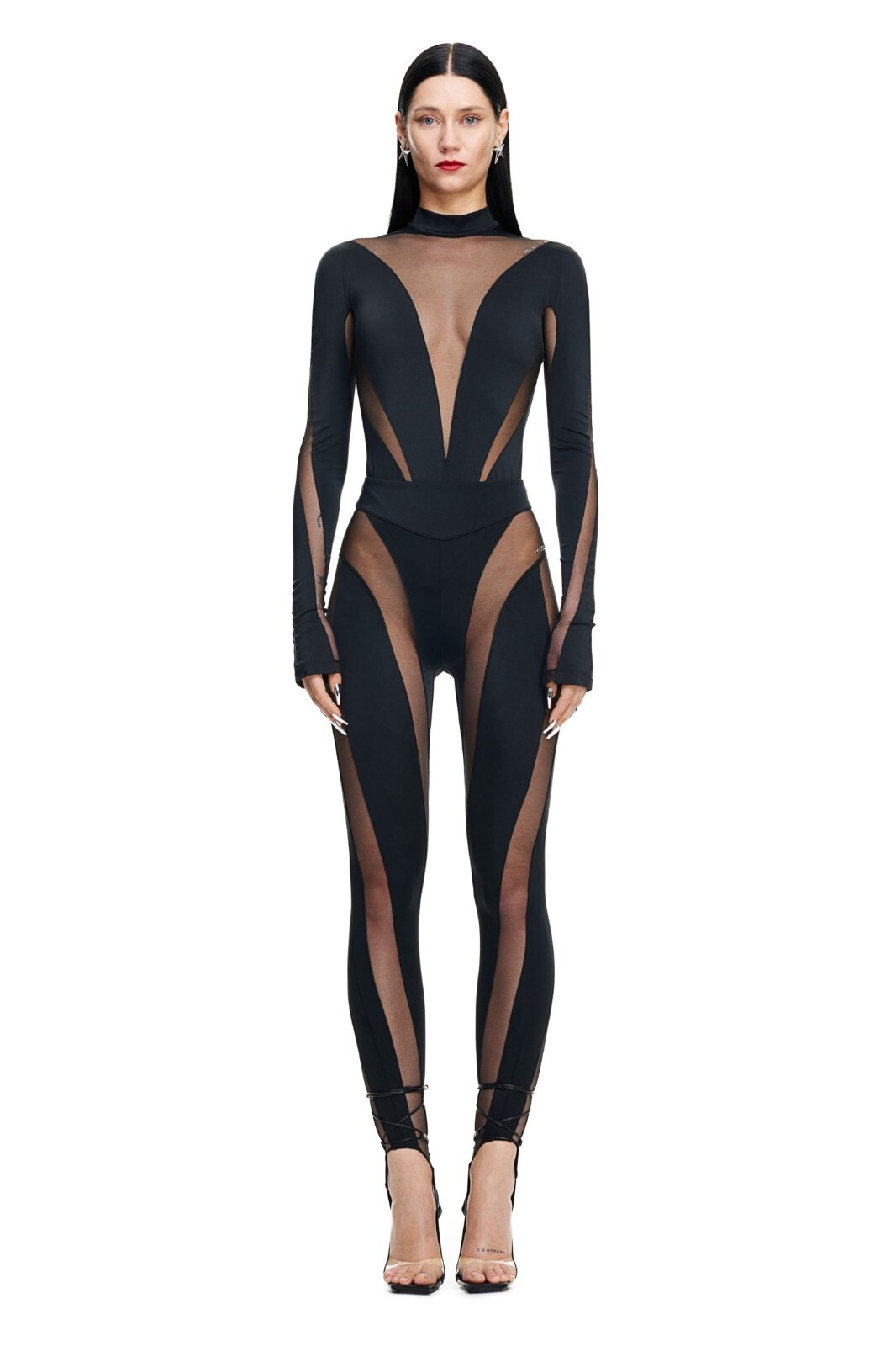 MUGLER MUGLER X H&M MESH PANELED BODYSUIT BLACK XL