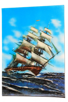 Lenticular 3-D stereo card SAILING SHIP, Toppan, Japan (b)
