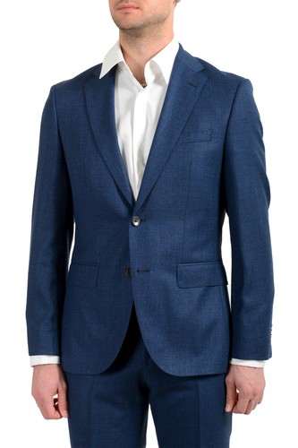 Pre-owned Hugo Boss Men's "johnstons5/lenon1" Regular Fit 100% Wool Blue Two Button Suit