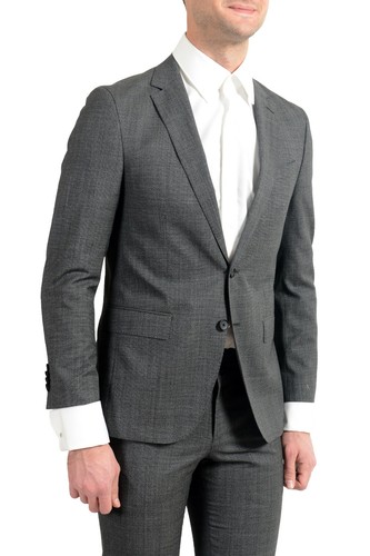 Pre-owned Hugo Boss "novan6/ben2" Men's 100% Wool Gray Slim Two Button Suit