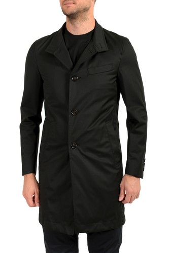 Pre-owned Hugo Boss Men's "shanty1-tw" Black 100% Wool Button Down Coat