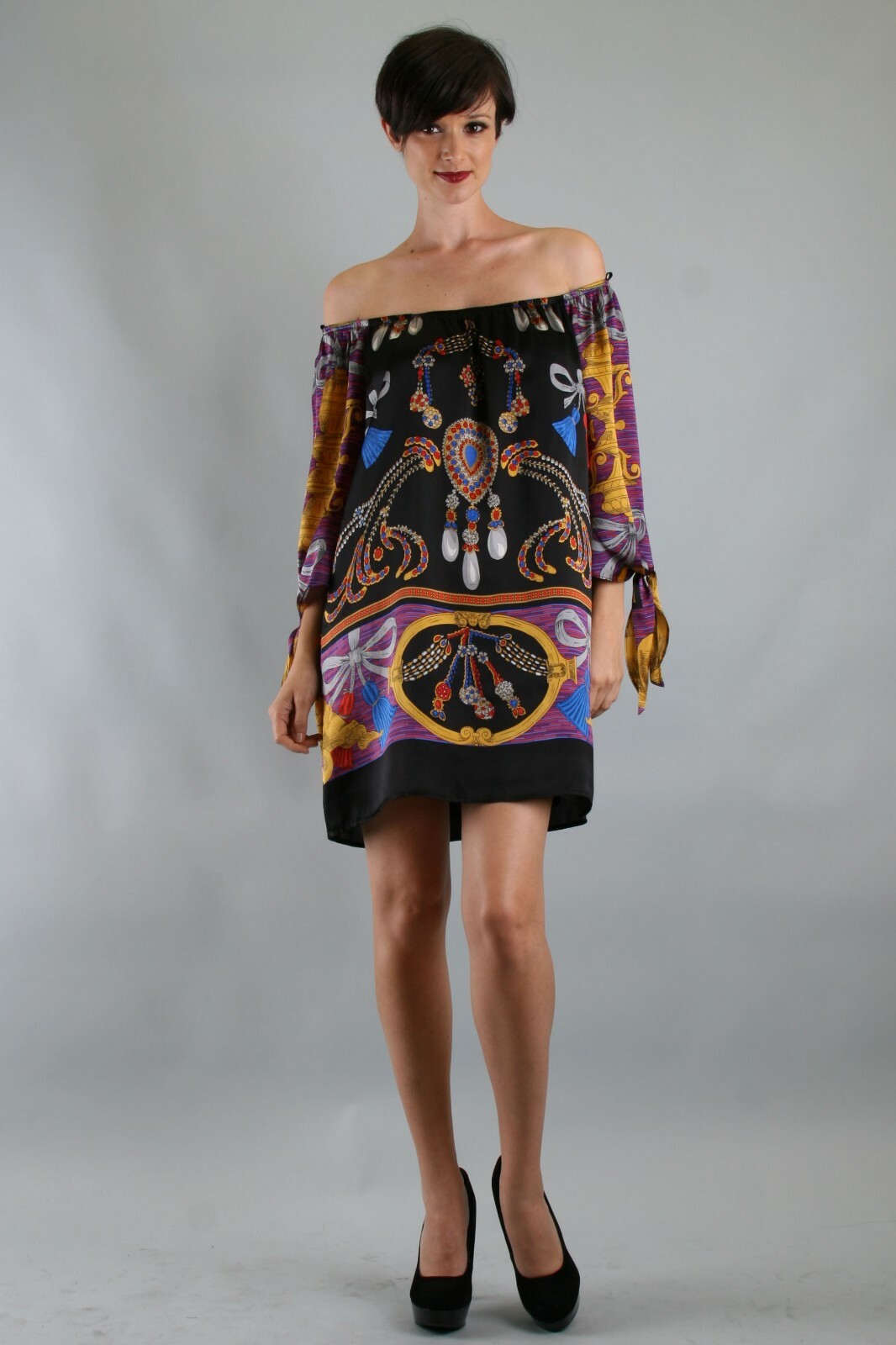 Pre-owned Voom By Joy Han : Women's Hemingway Off Shoulder Dress-d7767 In Multicolor
