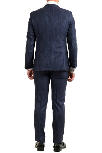Pre-owned Hugo Boss Men's "huge6/genius5" Slim Fit Blue Wool Silk Linen Two Button Suit