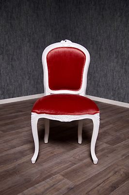 Barockstuhl Stuhl Antik Massiv weiß rot Polster Stil Art Vintage Chippendale 