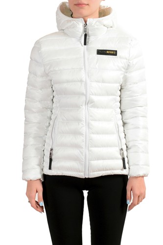 PLEIN SPORT PLEIN SPORT DAMEN WEISS MIT KAPUZE LOGO AUFDRUCK REISSVERSCHLUSS PARKAJACKE S M L