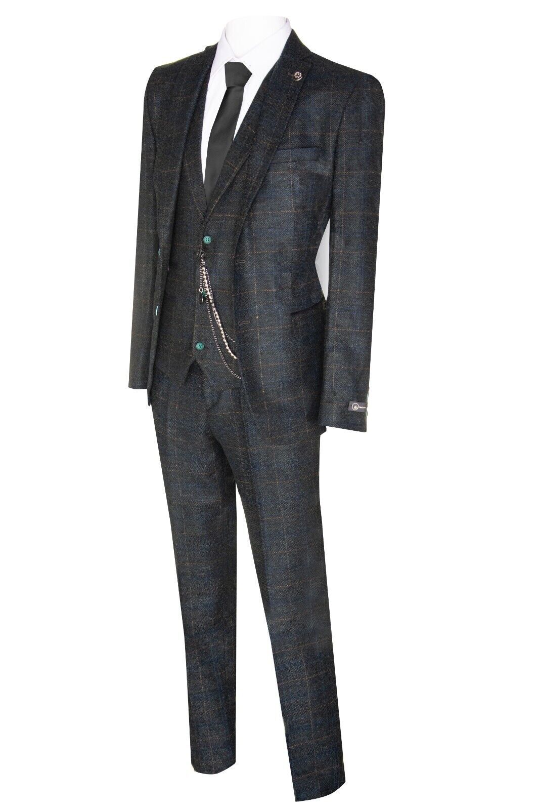 Pre-owned Truclothing Mens 3 Piece Wool Suit Olive Green Tweed Check Peaky Blinders 1920 Gatsby Formal