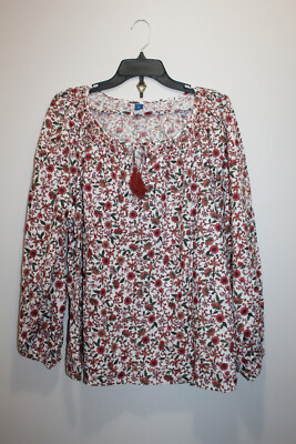OLD NAVY WOMENS SWING BLOUSE 100% COTTON TIE-NECK FLORAL OFF WHITE & MLT SIZE XL