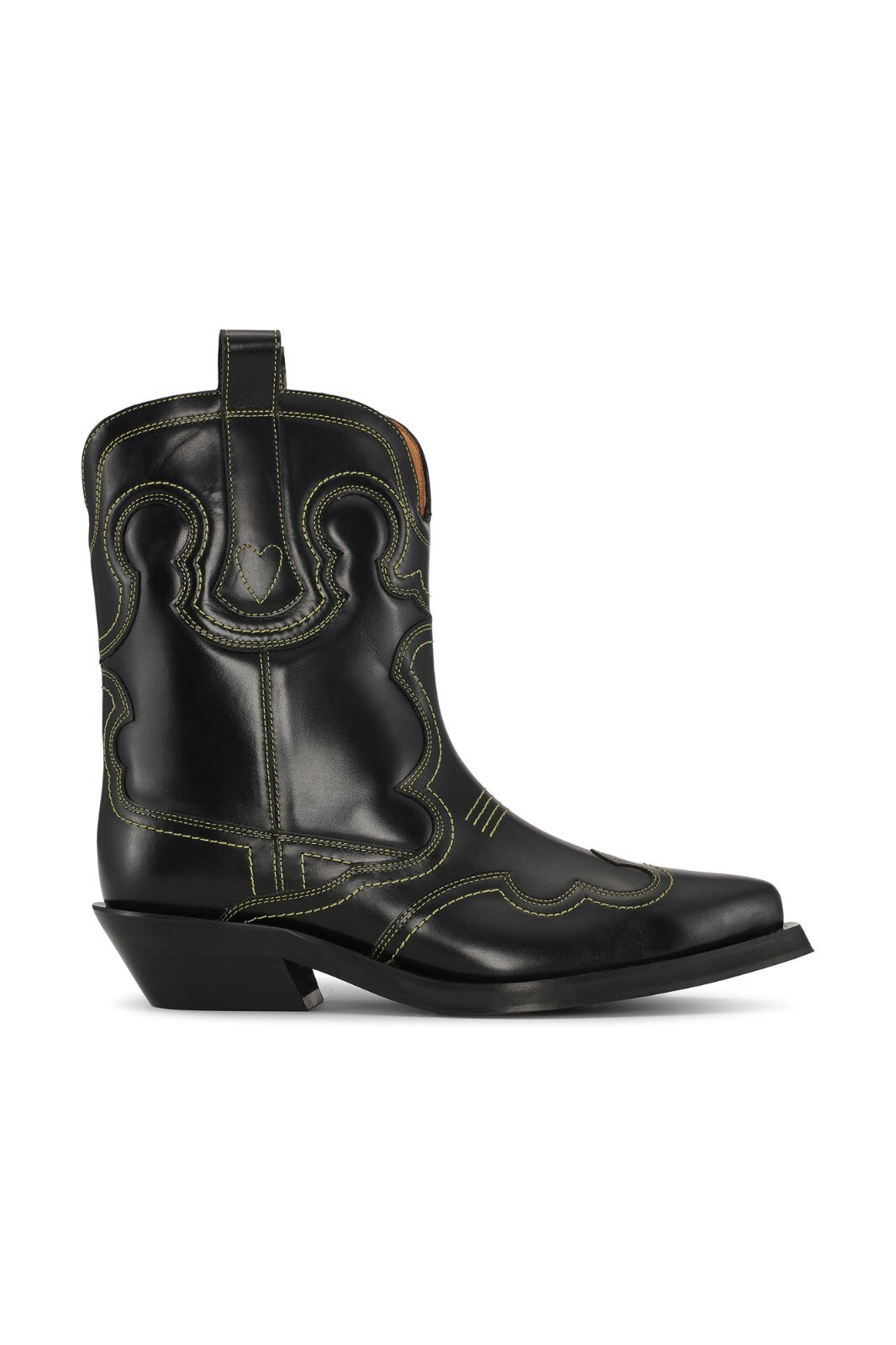 Pre-owned Ganni Low Shaft Embroidered Western Boots - Black/yellow ( Origin $595 )