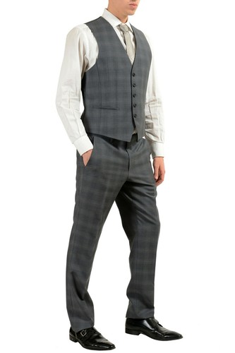 Pre-owned Hugo Boss "the Grand/central2we" Men's 100% Wool Plaid Three Piece Suit In Gray