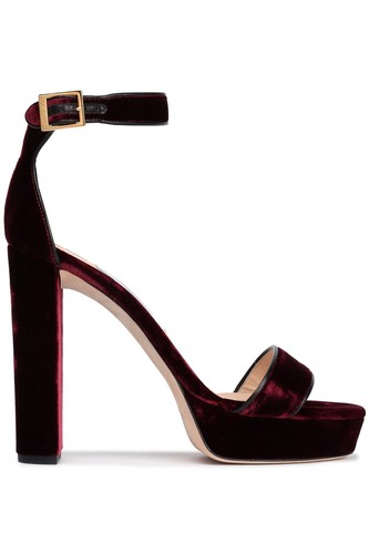 JIMMY CHOO Leather-trimmed velvet platform sandals Sizes 36.5-42