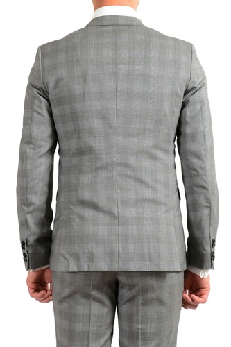 Pre-owned Hugo Boss "astian/hets182" Men's 100% Wool Extra Slim Fit Plaid Two Button Suit In Gray