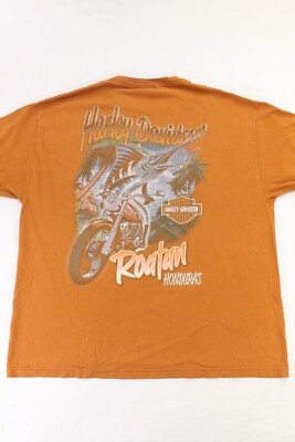Harley Davidson Roatan Honduras Orange Marlin Biker Motorcycle T-Shirt 2XL
