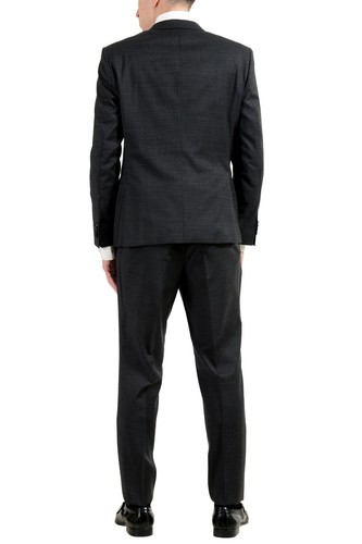 Pre-owned Hugo Boss "reymond/wenten" Men's 100% Wool Plaid Dark Gray Two Button Suit