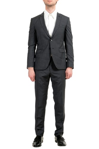 Pre-owned Hugo Boss "reymond/wenten" Men's 100% Wool Plaid Extra Slim Two Button Suit In Multicolor