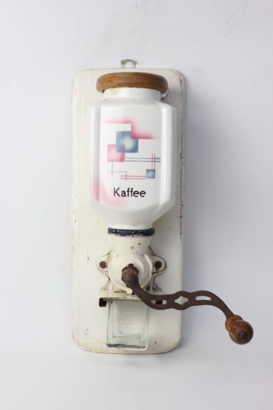 German Art Deco Bauhaus Spritzdekor Ceramic Wall Mount Coffee Grinder 1920