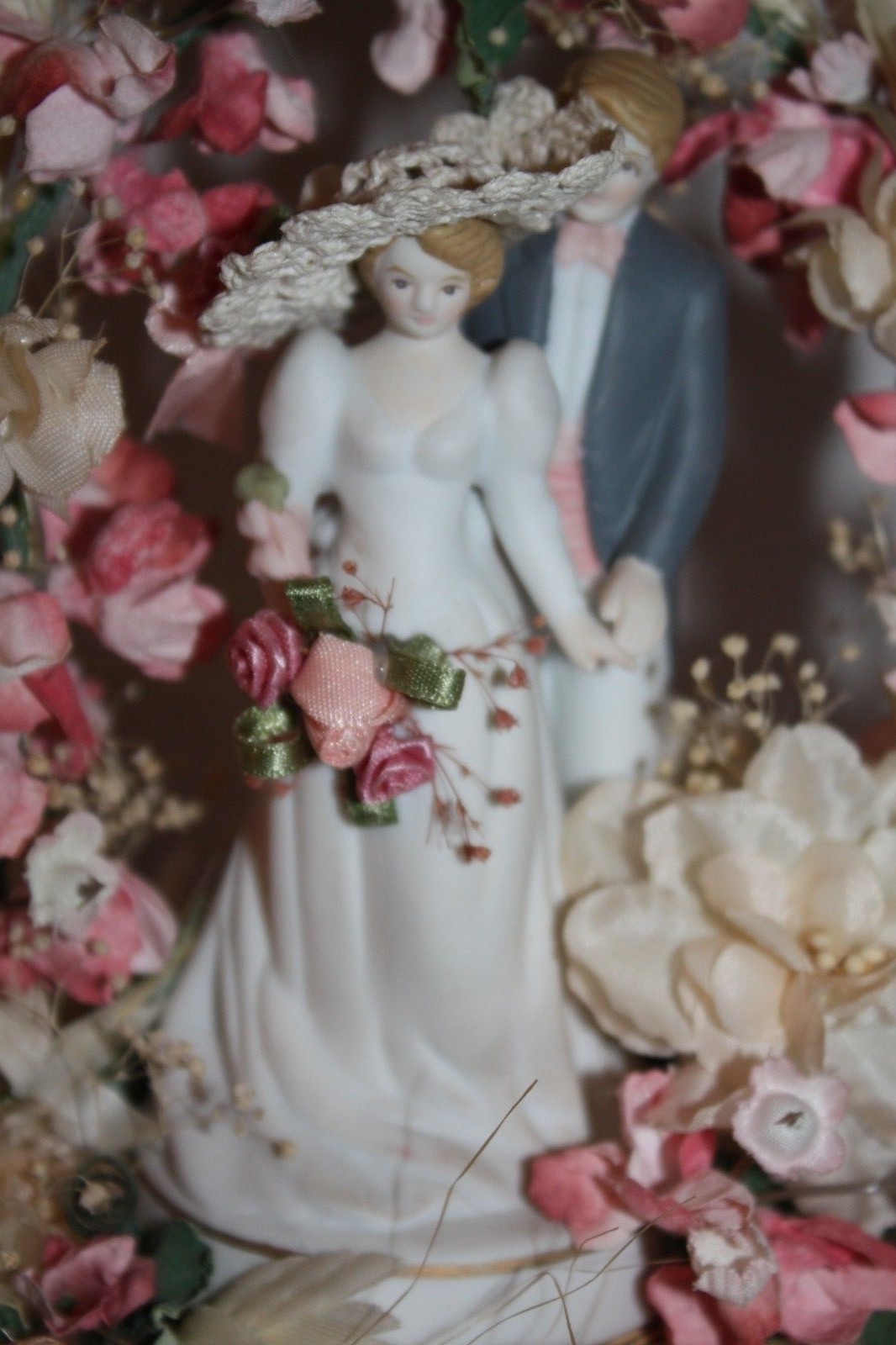 Vintage Wedding Cake Topper/Decoration Pink and White Flowers